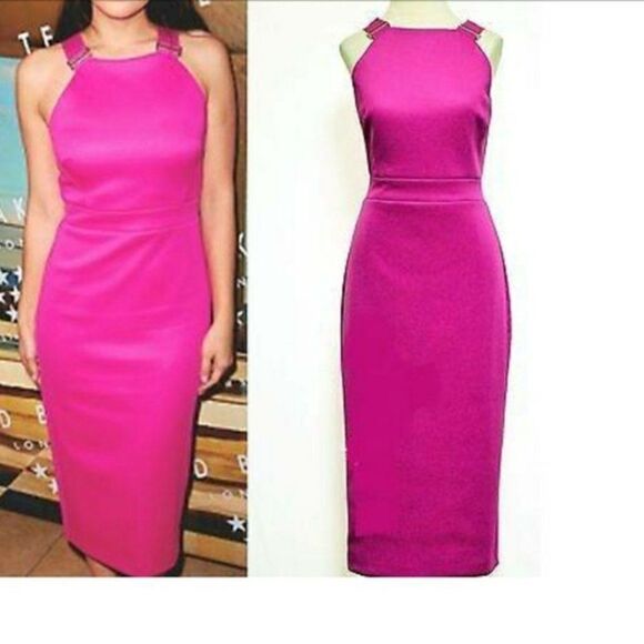 Ted Baker London Andice Fuschia Bodycon Midi Dress Sz 4 - Picture 1 of 15